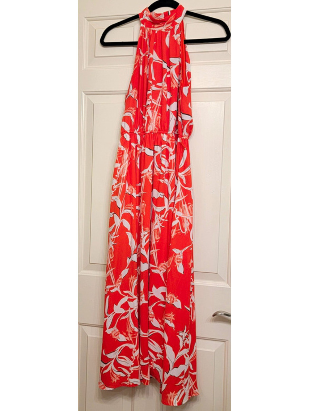 Worthington Halter Maxi Dress Floral Orange White Size 6 Lined Flowy Boho